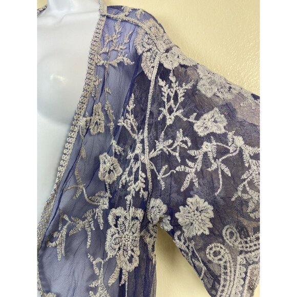 Vince‎ Camuto Missy Sheer Lace Embroidered Kimono Cardigan Cover- Up OS Medium - Picture 10 of 12
